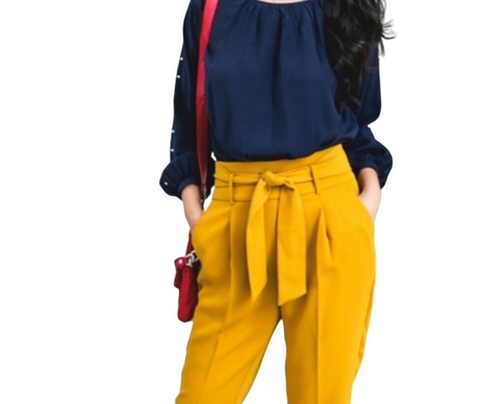 Zara wide leg mustard pants with tie
